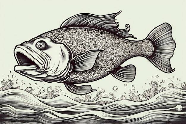Black And White Drawing Of Fish